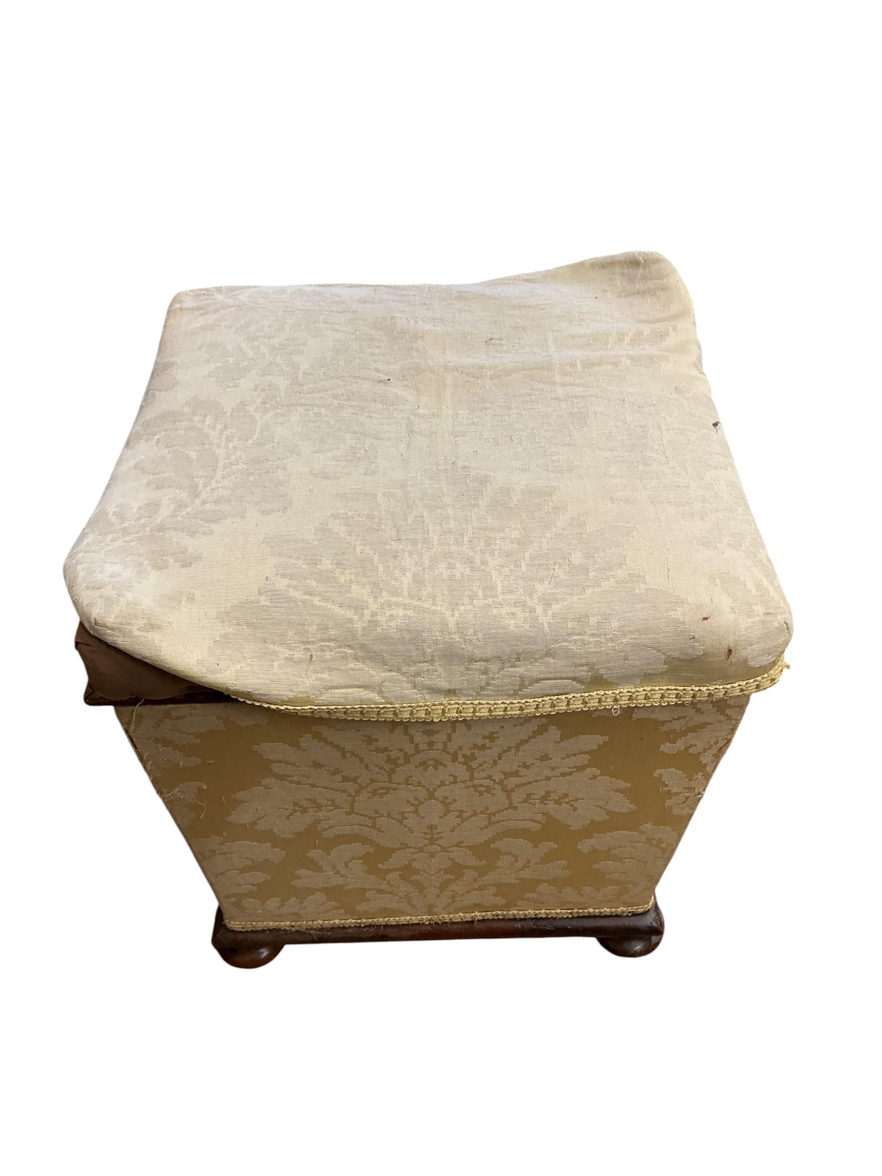 A pair of Victorian square upholstered box seat stools, width 40cm, height 43cm